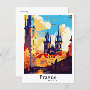 Prague Czech Art Vintage Reisevorführung Postkarte