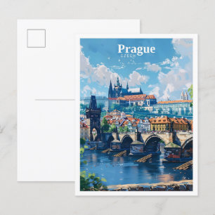 Prague Czechia Art Vintage Postkarte