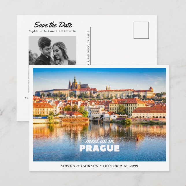 Prague Hochzeit Termin Reise Retro Postkarte (Vorne/Hinten)