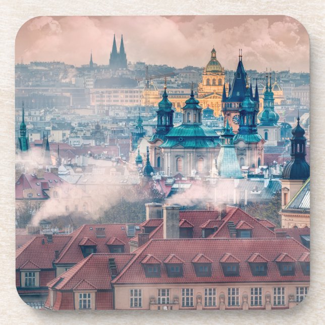 Prague Old Town Morning Hard Plastic Coaster Getränkeuntersetzer (Vorderseite)