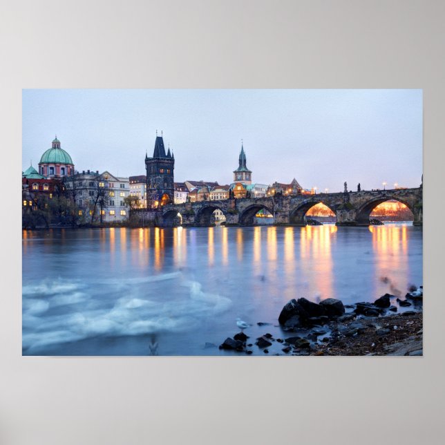 Prague River Dämmerung Blick Souvenir Foto Poster (Vorne)