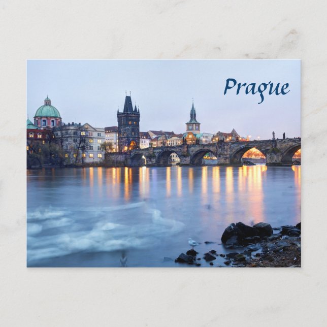 Prague River Dämmerung Blick Souvenir Foto Postkarte (Vorderseite)