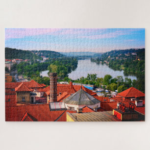 Prague Rooftops, Blick auf den Fluss Vltava /Vyšeh Puzzle