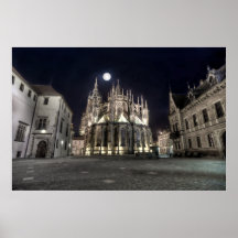 Prague St. Vitus Cathedral East Night Poster