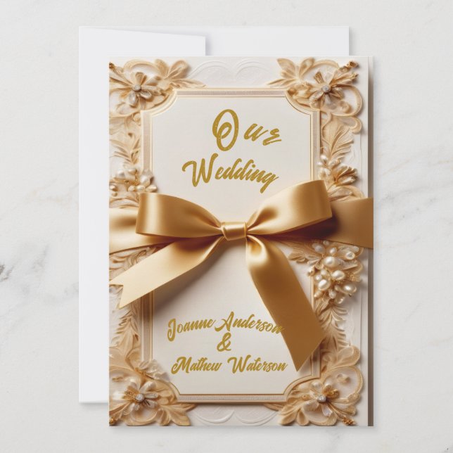 "Prägung Blumen Hochzeitseinladung Satin-Schleife" Einladung (Vorderseite)