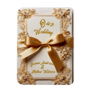 "Prägung Blumen Hochzeitseinladung Satin-Schleife" Magnet