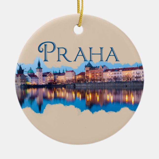 Praha: Abend Skyline Keramik Ornament (Vorne)