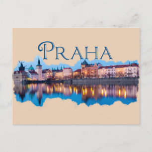 Praha: Abend Skyline Postkarte