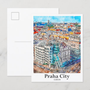Praha City Tschechien Reise Wasserfarbe Handgezeic Postkarte