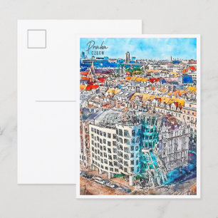 Praha Tschechisch Vintage-Reise Aquarell Postkarte