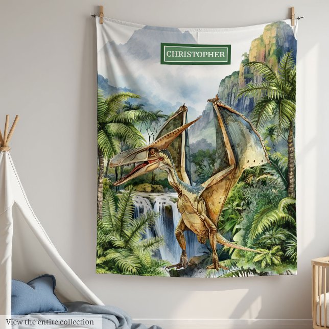 Prähistorische Dinosaurier Boys Geburtstag Blanket Fleecedecke (Prehistoric Dinosaur Boys Birthday Blanket with Name)