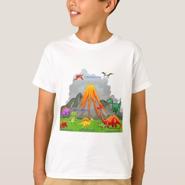 prähistorische Landschaft Dinosaurier Vulkanberge T-Shirt (Vorderseite)