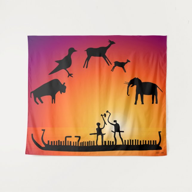 Prähistorische Petroglyphen Wikingschiff Wandteppich (Vorderseite (Horizontal))