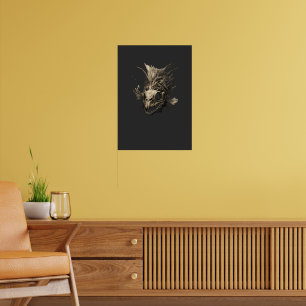 Prähistorischer Fisch-Schädel-Grunge-Dunkle Kunst Poster