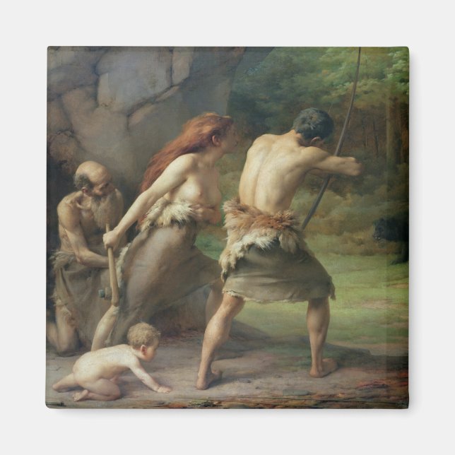 Prähistorischer Mann Jagd Bären, 1832 Magnet (Vorne)