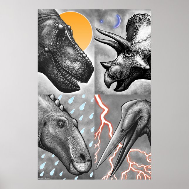 Prähistorisches Poster - Schwarz und Weiß (Vorne)