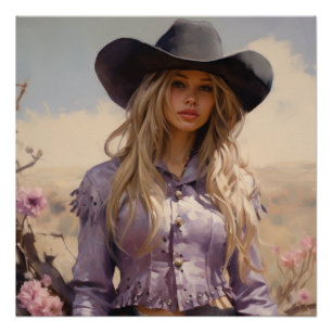 Prairie Blossoms: Cowgirl Wall Art Poster