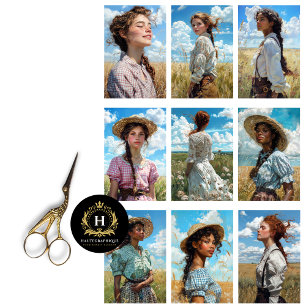 Prairie Cowgirl Collage Decoupage Seidenpapier