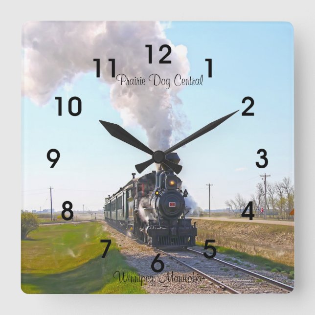 Prairie Dog Central Steam Motor #3 Square Clock Quadratische Wanduhr (Vorderseite)