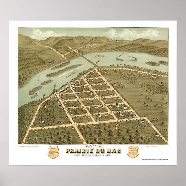 Prairie Du Sac, WI Panorama Karte - 1870 Poster (Vorne)