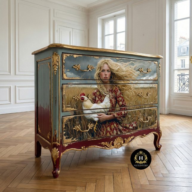 Prairie Girl mit White Rooster Decoupage Seidenpapier (Von Creator hochgeladen)