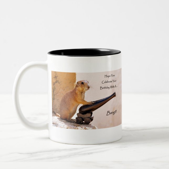 Prairie Hund - lustig - Happy Birthday Zweifarbige Tasse (Links)