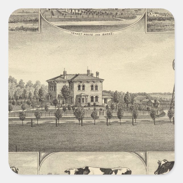 Prairie Lawn Farm, Nebraska Quadratischer Aufkleber (Vorderseite)