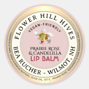 PRAIRIE ROSE Candelilla Wachs Lippe Balm Etikett Runder Aufkleber