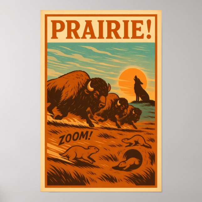 Prairie Stampede - Bison, Prairie Dogs Poster (Vorne)