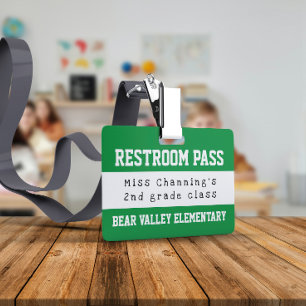 Praktischer grüner weißer Schul-Toilettenpass Ausweis