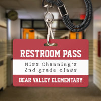 Praktischer Red White School Restroom Pass