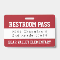 Praktischer Red White School Restroom Pass