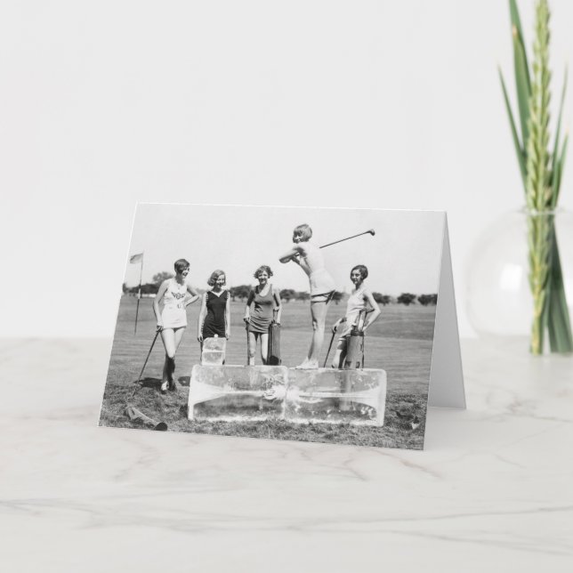 Prallplatten-Mädchen, die Golf, 1926 spielen Karte (Vorderseite)