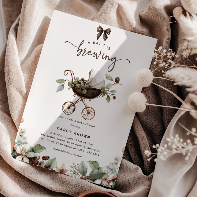 Pram 'Baby is Brewing' Coffee Baby Shower Einladung (Von Creator hochgeladen)