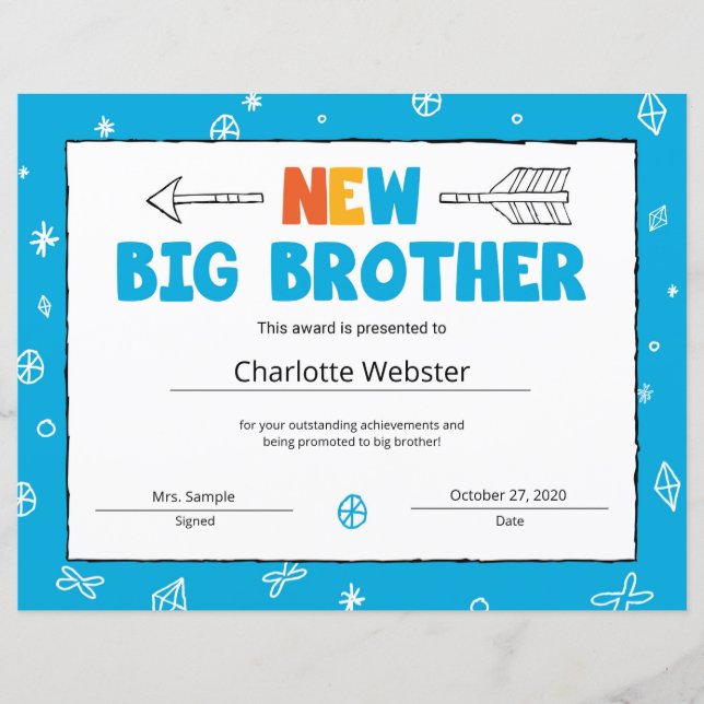 Prämie für das neue Brother Certificate Sibling (Vorderseite)