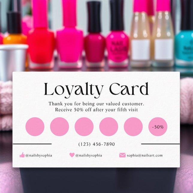 Prämienprogramm für Nageltechniker Nail Salon Treuekarte (Reward Program Nail Technicians Pink Nail Salon Loyalty Card)