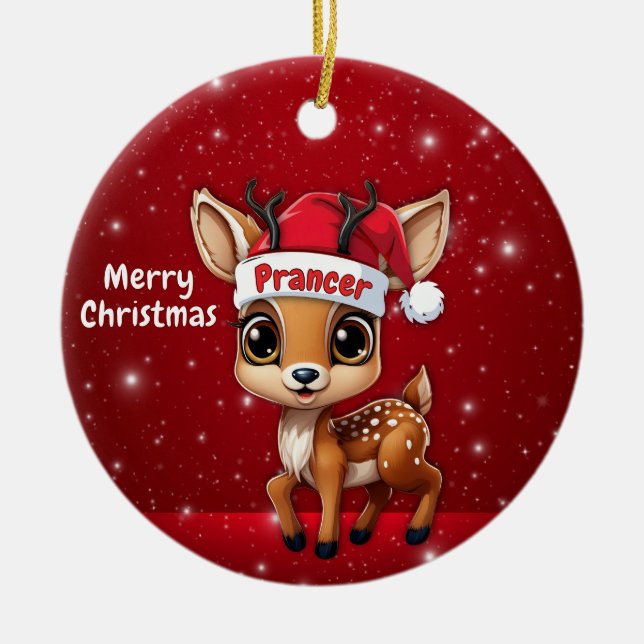Prancer Baby Deer, Fawn, Doe, Reindeer🦌 🎄 Keramik Ornament (Vorne)