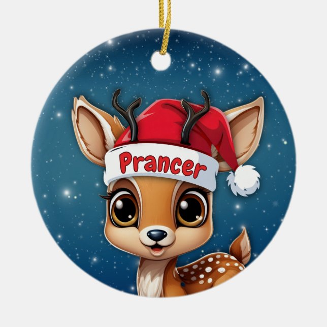 Prancer Baby Deer, Fawn, Doe, Reindeer 🦌🎄 Keramik Ornament (Vorne)