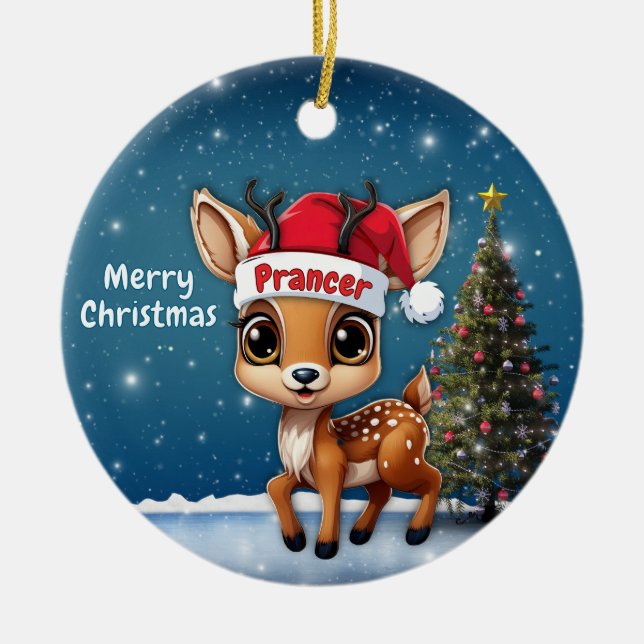 Prancer Baby Deer, Fawn, Doe, Reindeer🦌 🎄 Keramik Ornament (Vorne)
