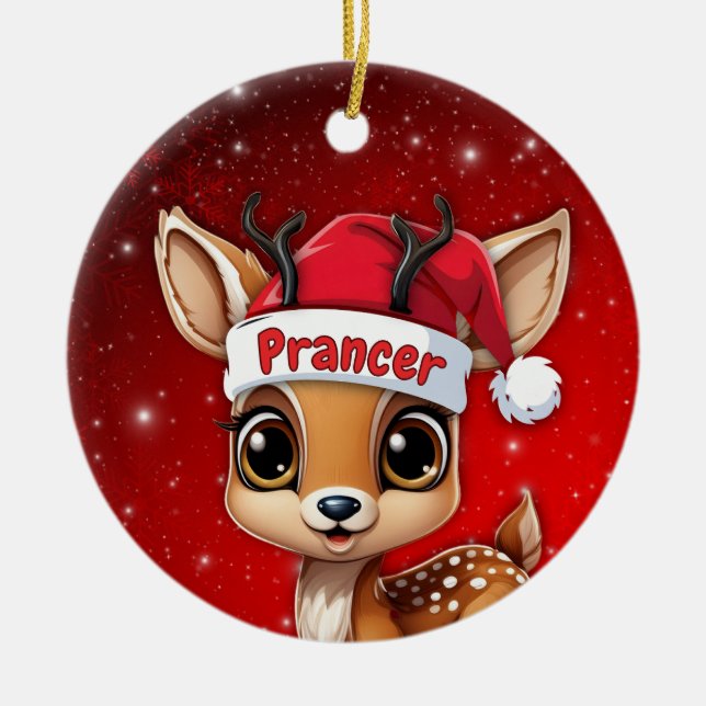 Prancer Baby Deer, Fawn, Doe, Reindeer🦌 🎄 Keramik Ornament (Vorne)