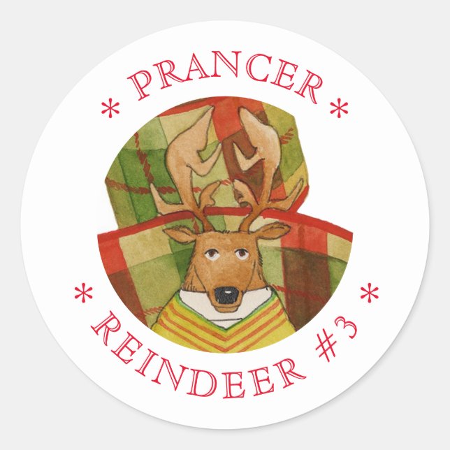PRANCER REINDEE Kleine Round Stickers (Vorderseite)