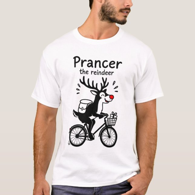 Prancer The Reindeer Riding a Bike T-Shirt (Vorderseite)