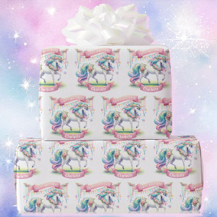 Prancing Unicorn personalisieren Mädchenname Gebur Geschenkpapier