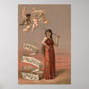 Prang's Valentine Cards AD, Woman & Cherubs Poster