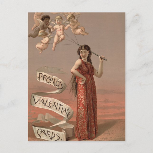 Prang's Valentine Cards AD, Woman & Cherubs Postkarte (Vorderseite)