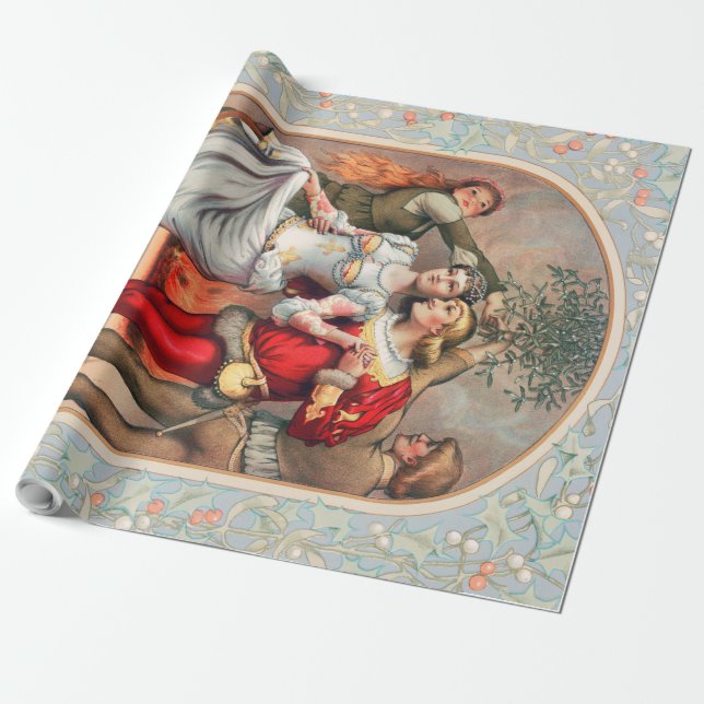 Prang's Weihnachtskarte (ca. 1886) Wrap-Papier Geschenkpapier (Ungerollt)