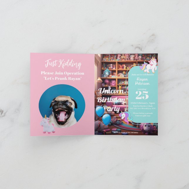 Prank Birthday Einladung, Einhorn Liebe, benutzerd Einladung (Innenseite)