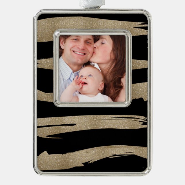 präppy geometrisches Muster schwarz-goldene Streif Rahmen-Ornament Silber (Vorderseite)