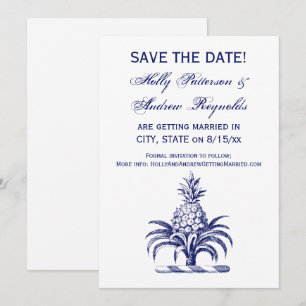 Präppy Heraldic Blue Ananas Coat of Arms Wappen Einladung