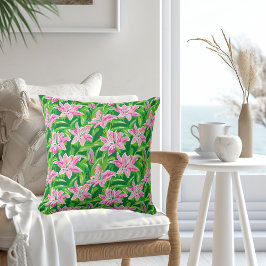 Präppy rosa Lilien-Blumen-Grün Chic-Gartendekor Kissen
